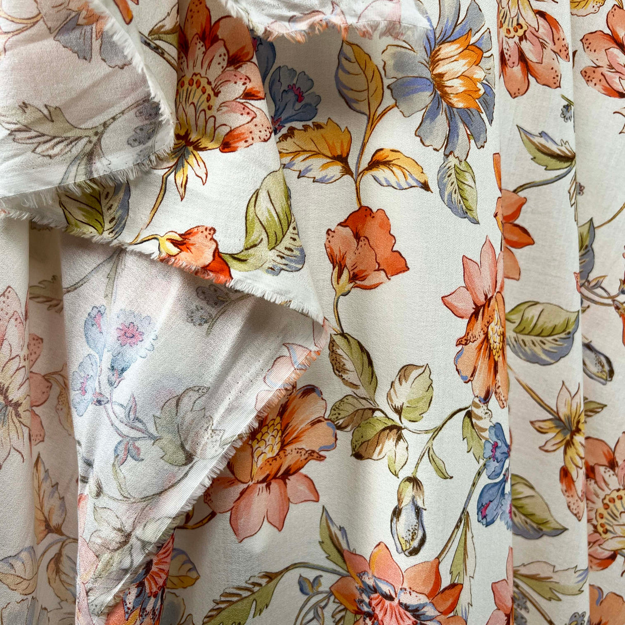 Florentine Italian Cream Floral Cotton Crepe Dress Fabric Hang