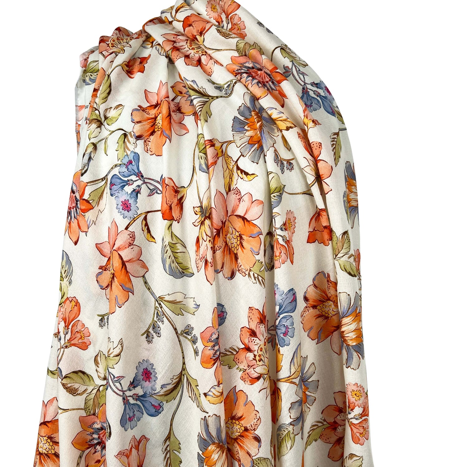 Florentine Italian Cream Floral Cotton Crepe Dress Fabric Mannequin