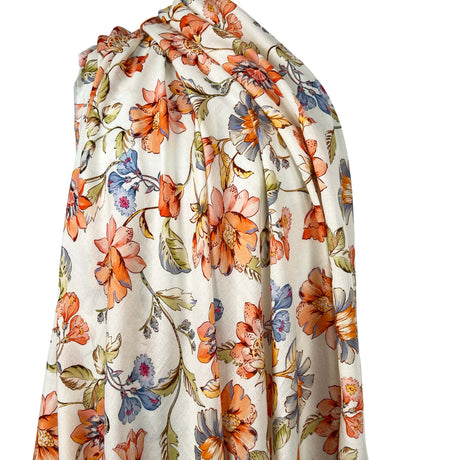 Florentine Italian Cream Floral Cotton Crepe Dress Fabric Mannequin