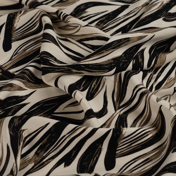 Sepia Leaves Brown Abstract Print Viscose Dress Fabric fabric, close-up