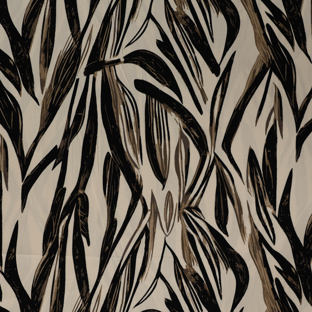 Sepia Leaves Brown Abstract Print Viscose Dress Fabric fabric, undefined