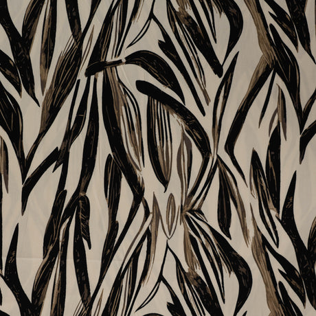 Sepia Leaves Brown Abstract Print Viscose Dress Fabric fabric, undefined