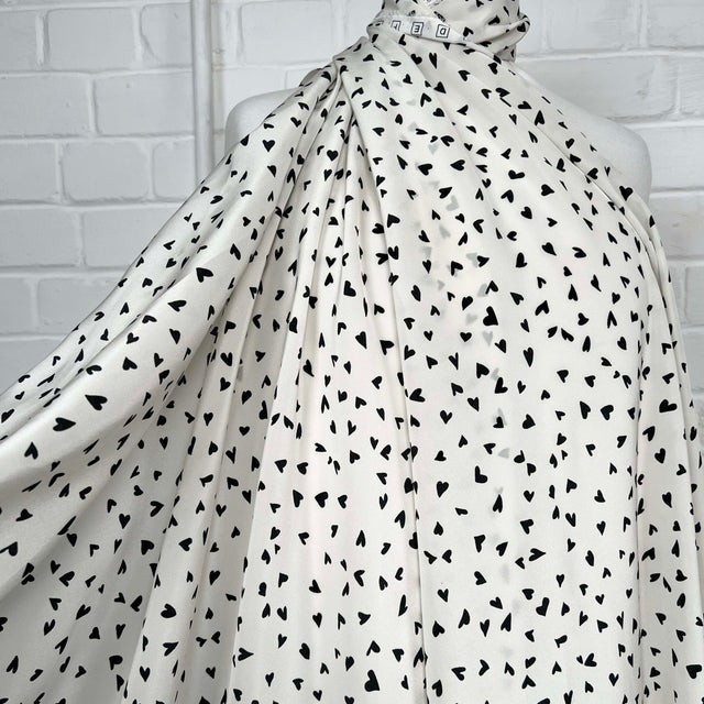 Italian Pink Black White Print Dress Fabric Fly Away Silk Hearts Mannequin