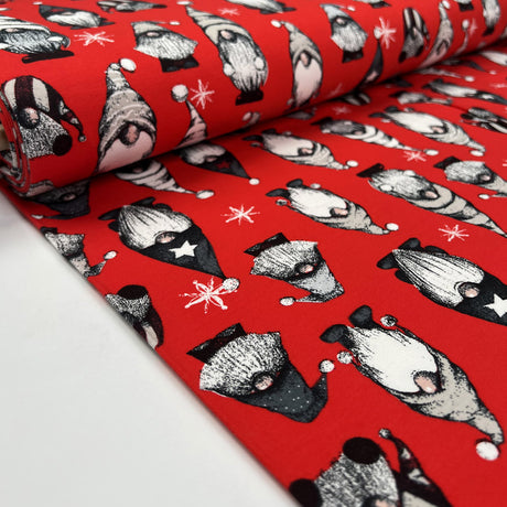 French Terry - Festive Gnome - Red