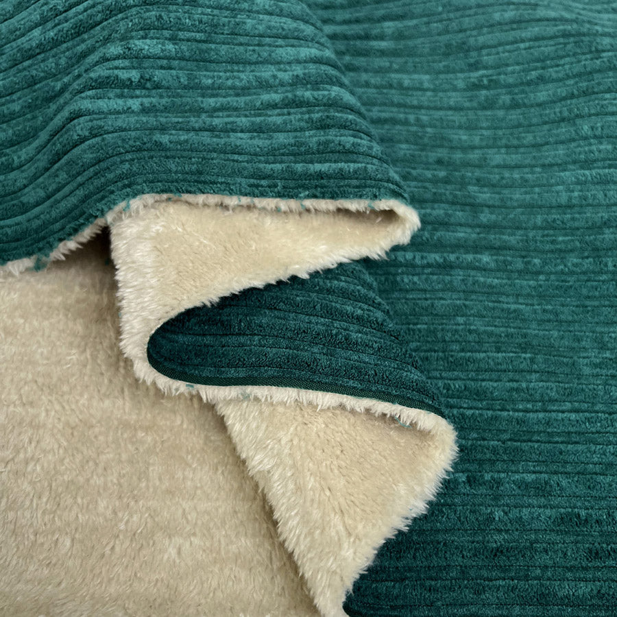 Fur Lined Corduroy Bottle Green Polyester Polyamide Heavy Bonded Jumbo Coating Fabric Fold