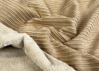 Fur Lined Corduroy Cream Polyester Polyamide Heavy Bonded Jumbo Coating Fabric CU
