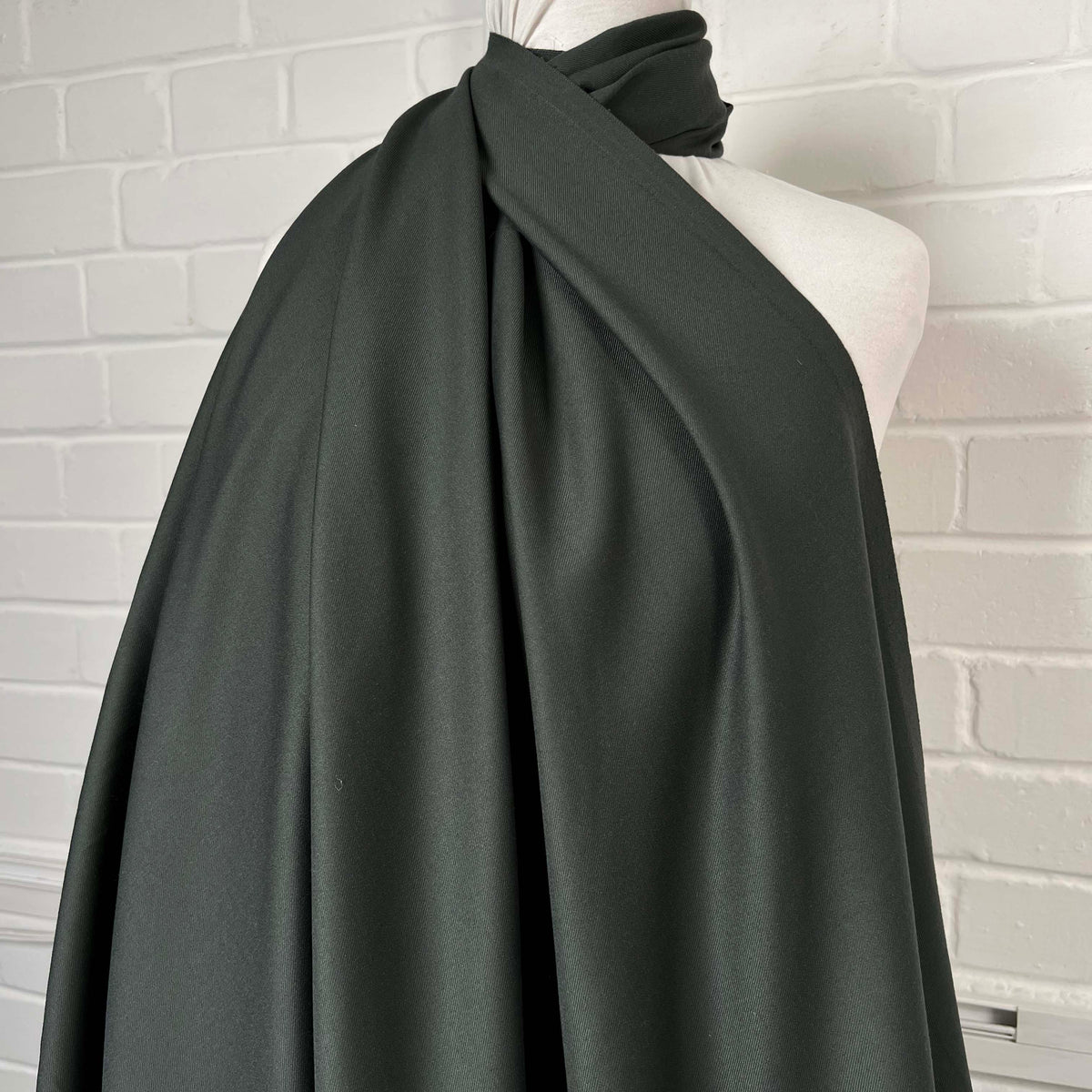 Gambrella Polyester Wool Green Fine Twill Suiting Fabric Mannequin