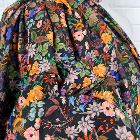 Gently Does It Viscose Floral Italian Black Multicoloured Dress Fabric CU