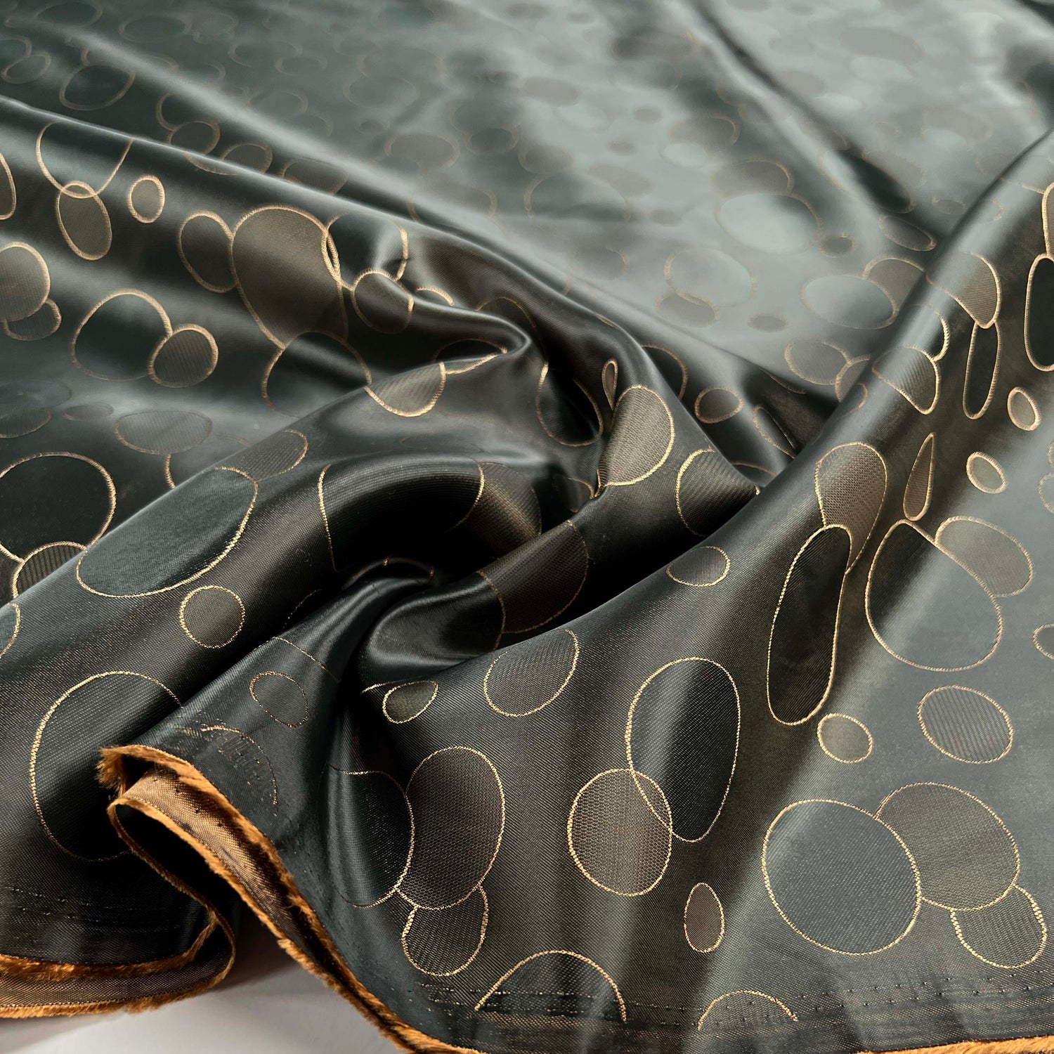Khaki Gold Circles Polyester Dressmaking Fabric Golden Hour CU