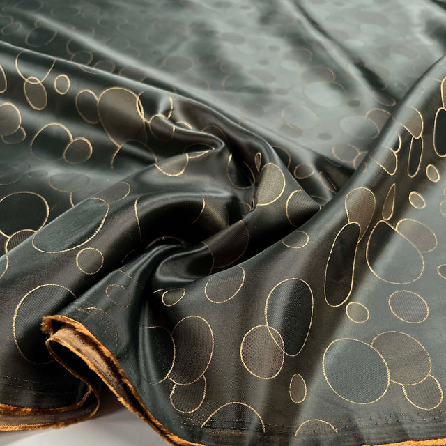 Khaki Gold Circles Polyester Dressmaking Fabric Golden Hour CU