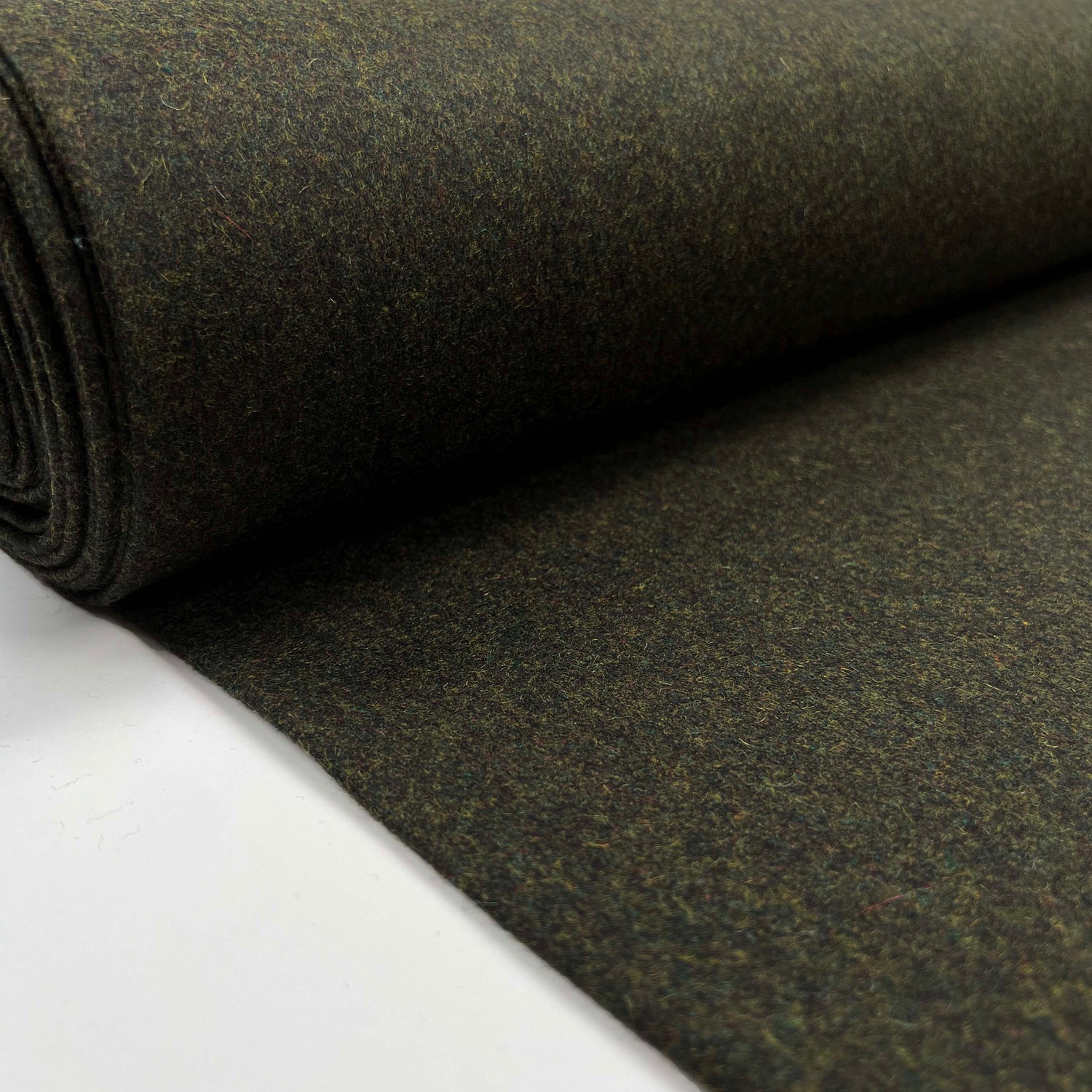 Green Milled Wool Cashmere Blend Suiting Fabric Great & Small Olive Bolt