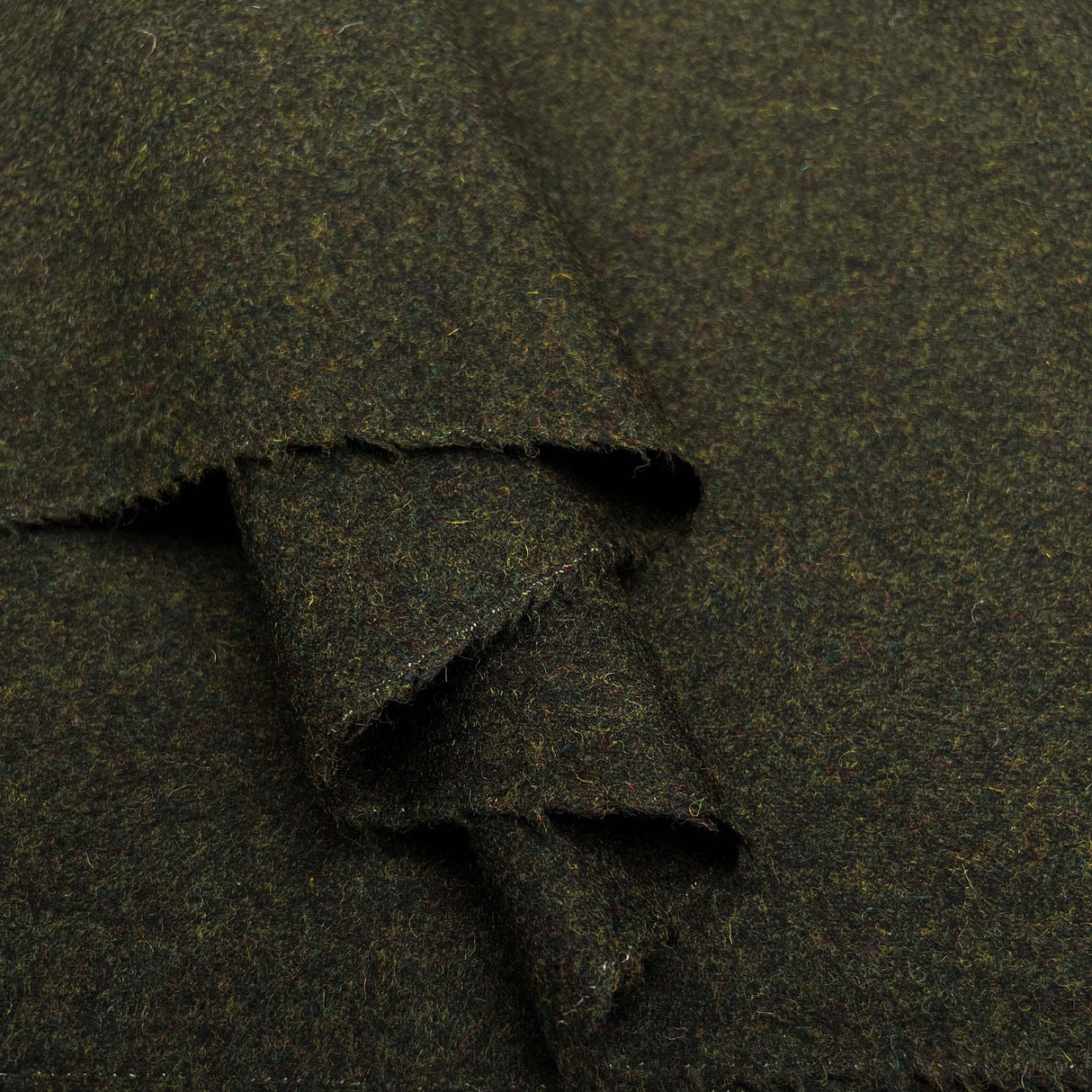 Green Milled Wool Cashmere Blend Suiting Fabric Great & Small Olive Fold
