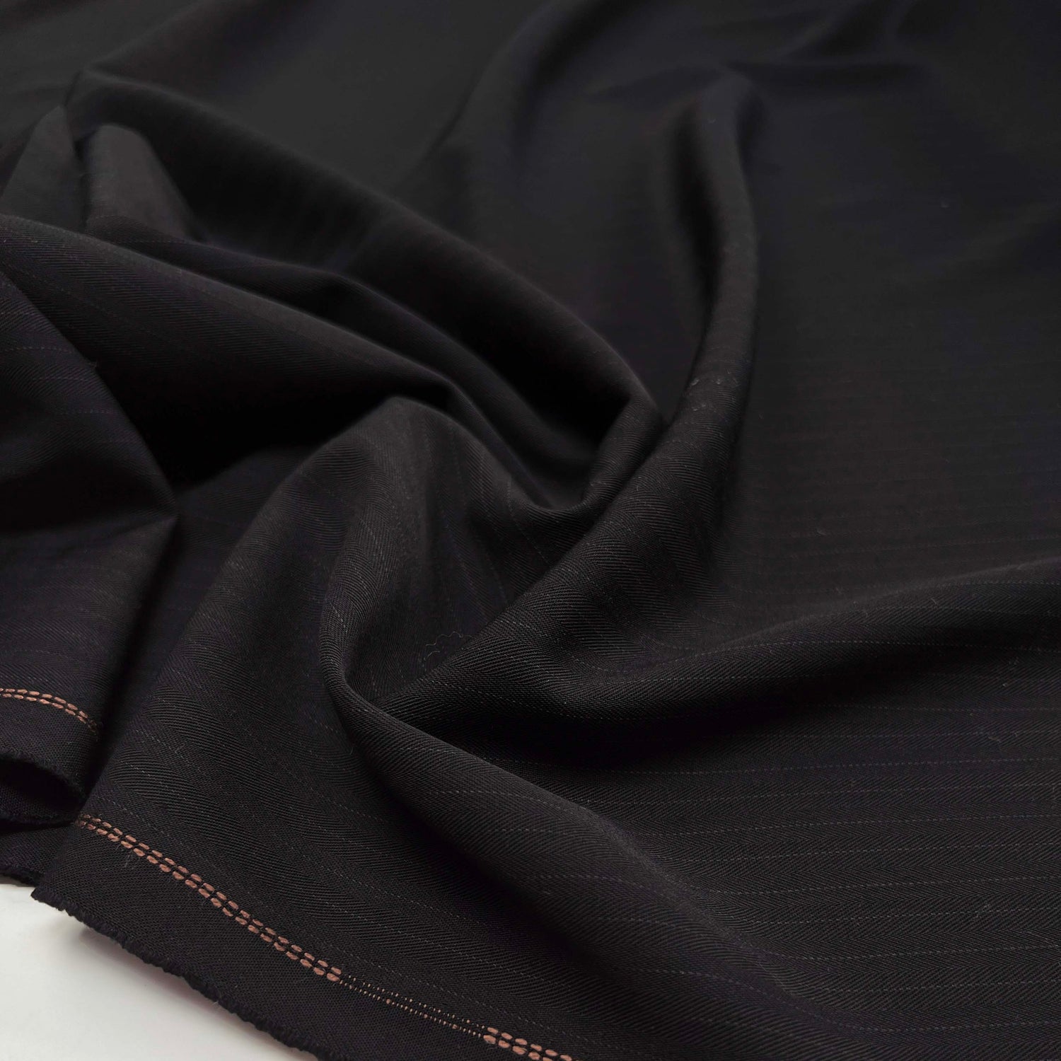 Black Polyester Viscose Pink Pinstripe Suiting Fabric Head Mistress Cu