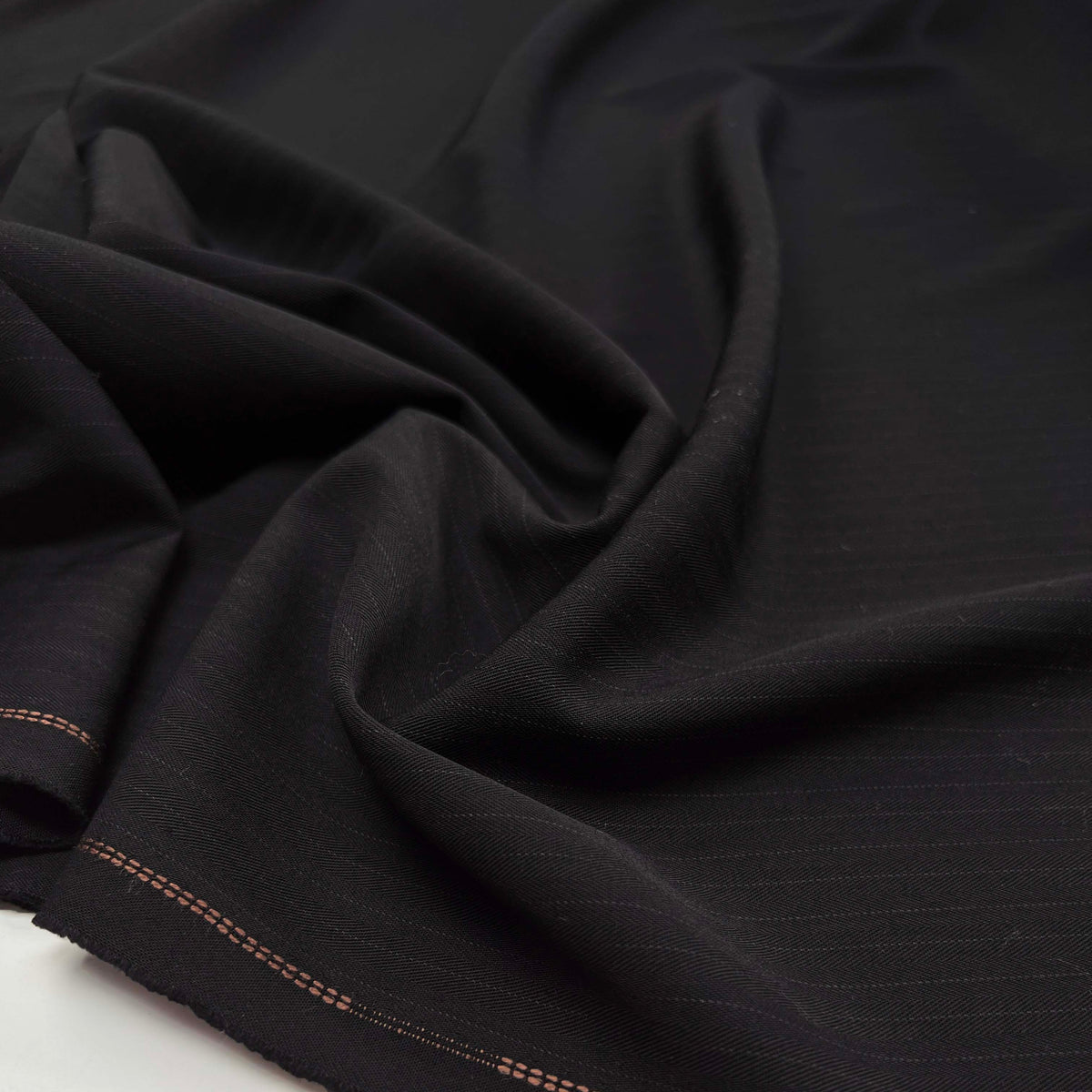 Black Polyester Viscose Pink Pinstripe Suiting Fabric Head Mistress Cu