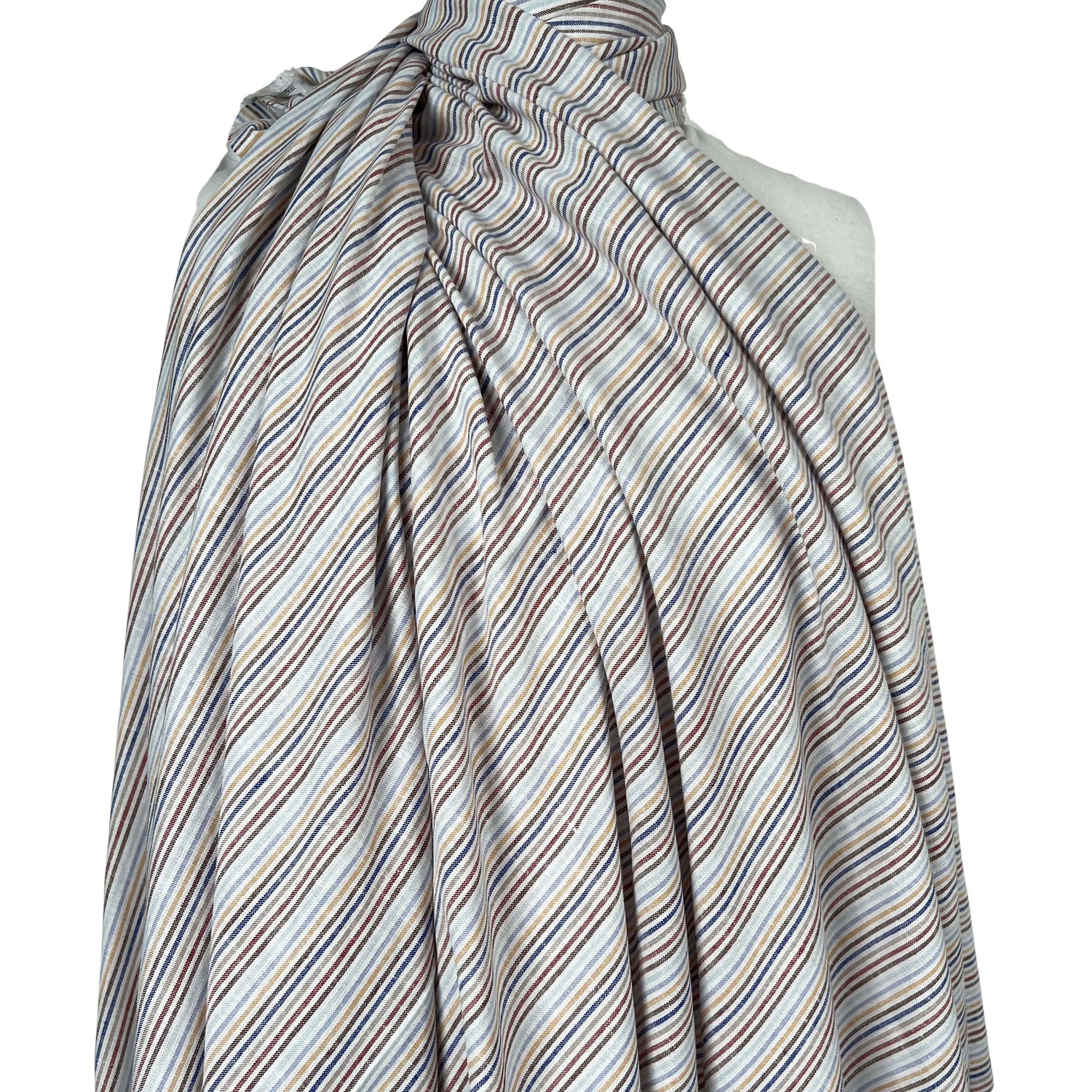 Helter Skelter Harbour Blue Viscose Linen Stripe Woven Dress Fabric Mannequin
