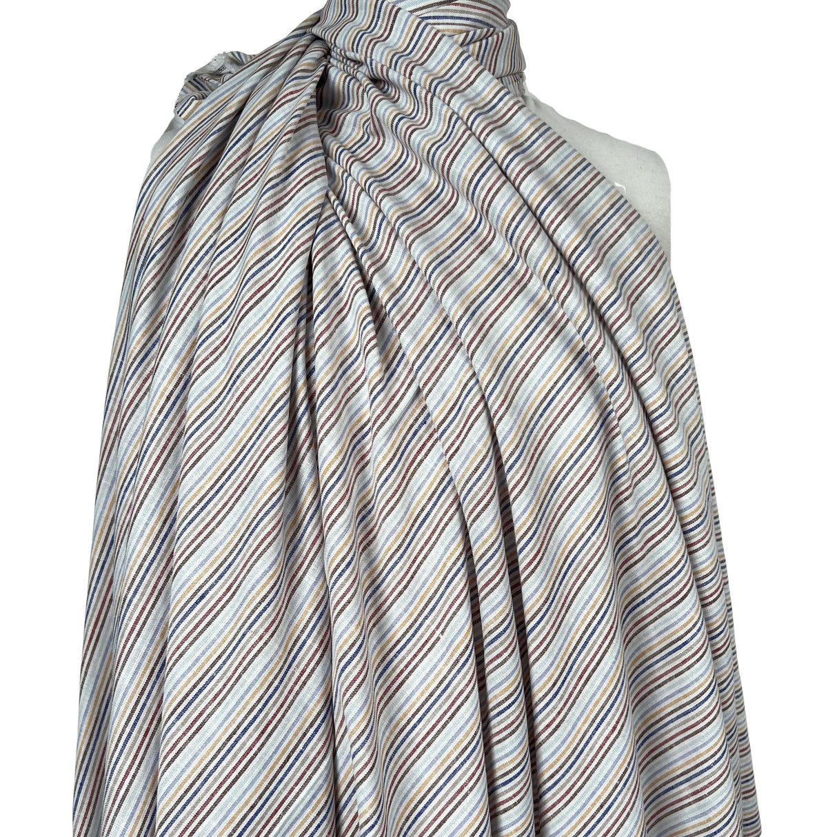 Helter Skelter Harbour Blue Viscose Linen Stripe Woven Dress Fabric Mannequin