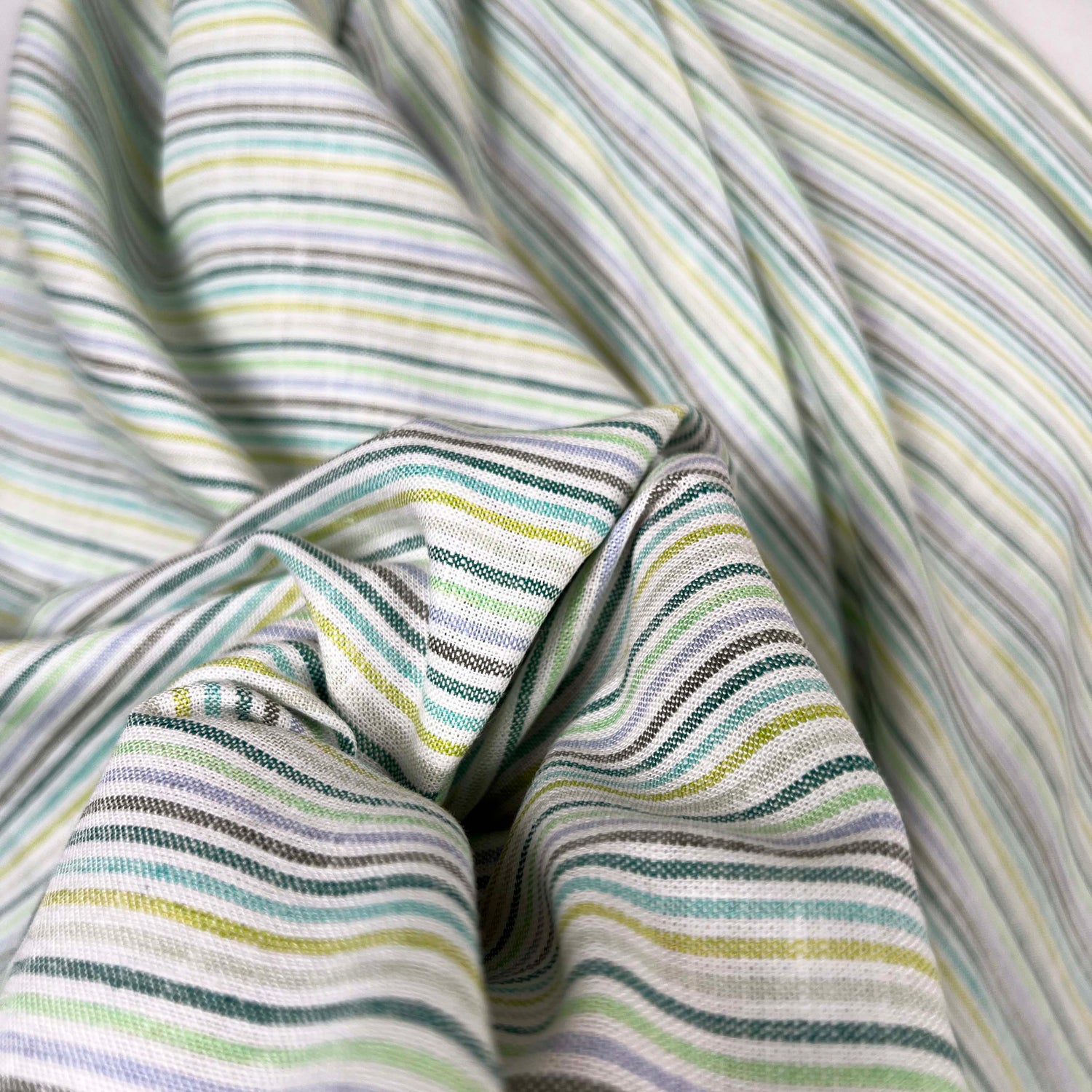Helter Skelter Lagoon Green Viscose Linen Stripe Woven Dress Fabric CU