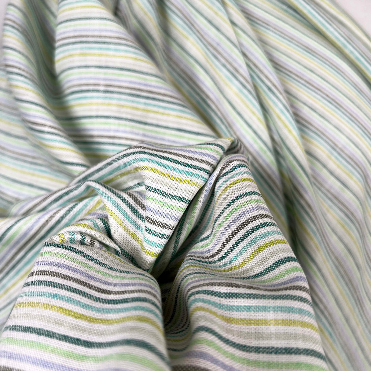 Helter Skelter Lagoon Green Viscose Linen Stripe Woven Dress Fabric CU