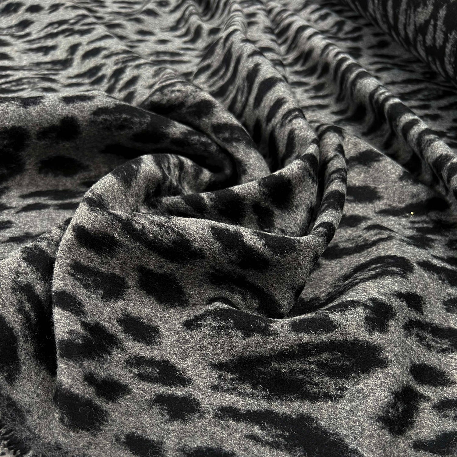Hidden Agenda Wool Polyester Mix Black Grey Animal Leopard Print Brushed Coating Fabric CU