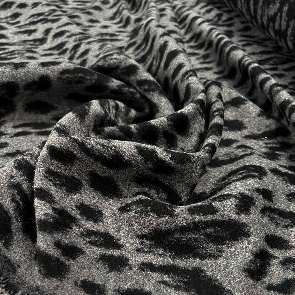Hidden Agenda Wool Polyester Mix Black Grey Animal Leopard Print Brushed Coating Fabric CU