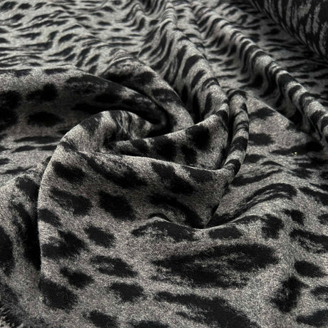 Hidden Agenda Wool Polyester Mix Black Grey Animal Leopard Print Brushed Coating Fabric CU