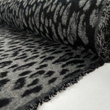 Hidden Agenda Wool Polyester Mix Black Grey Animal Leopard Print Brushed Coating Fabric Roll