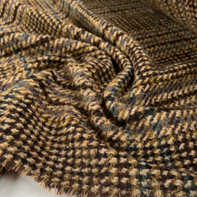 Humpty Polyester Wool Acrylic Brown Houndstooth Check Coating Fabric CU