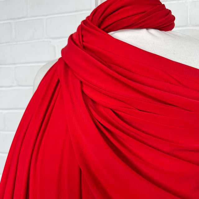 ITY Red Plain Polyester Knitted Stretch Jersey Fabric Side