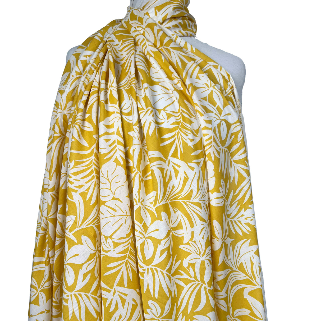 Yellow Floral Print Cotton Voile Dress Fabric Island Breeze - Banana Mannequin