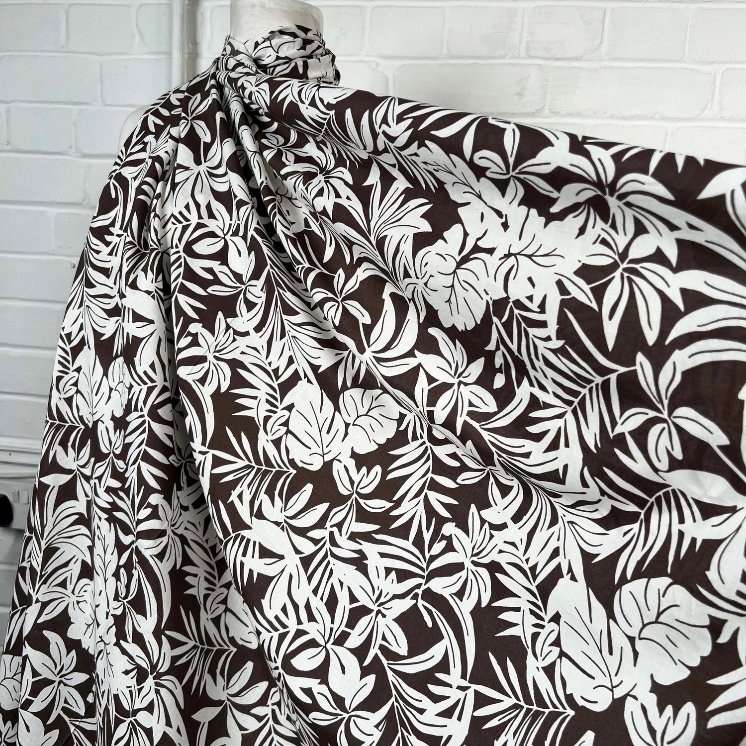 Brown Floral Print Cotton Voile Dress Fabric Island Breeze - Coconut CU