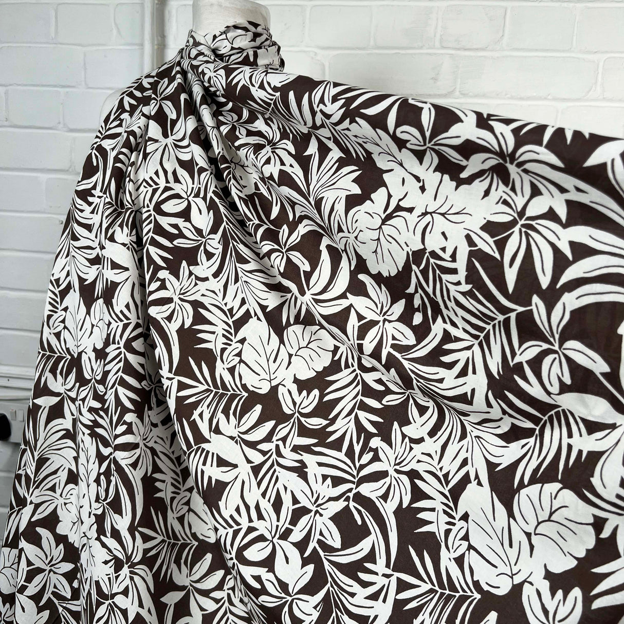 Brown Floral Print Cotton Voile Dress Fabric Island Breeze - Coconut CU