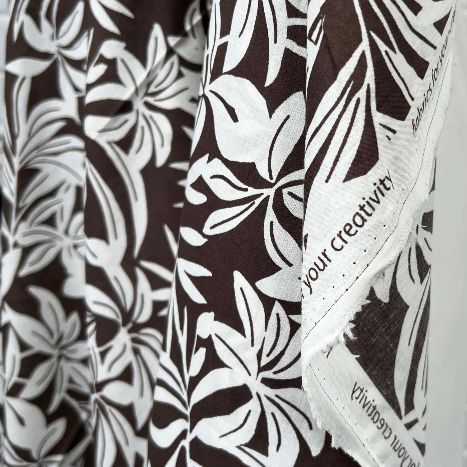 Brown Floral Print Cotton Voile Dress Fabric Island Breeze - Coconut Hang