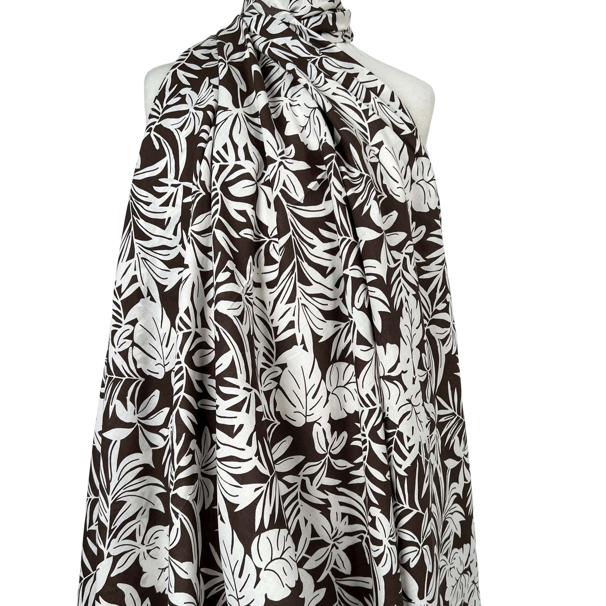 Brown Floral Print Cotton Voile Dress Fabric Island Breeze - Coconut Mannequin
