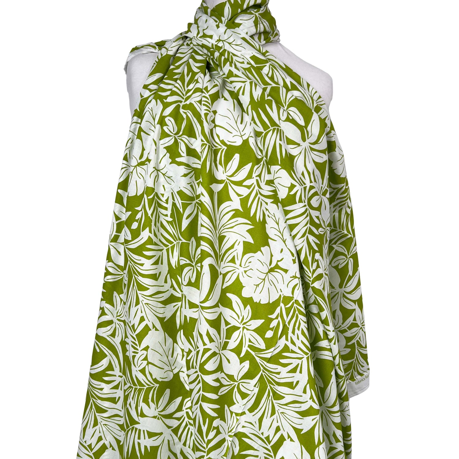 Green Floral Print Cotton Voile Dress Fabric Island Breeze Lime Mannequin
