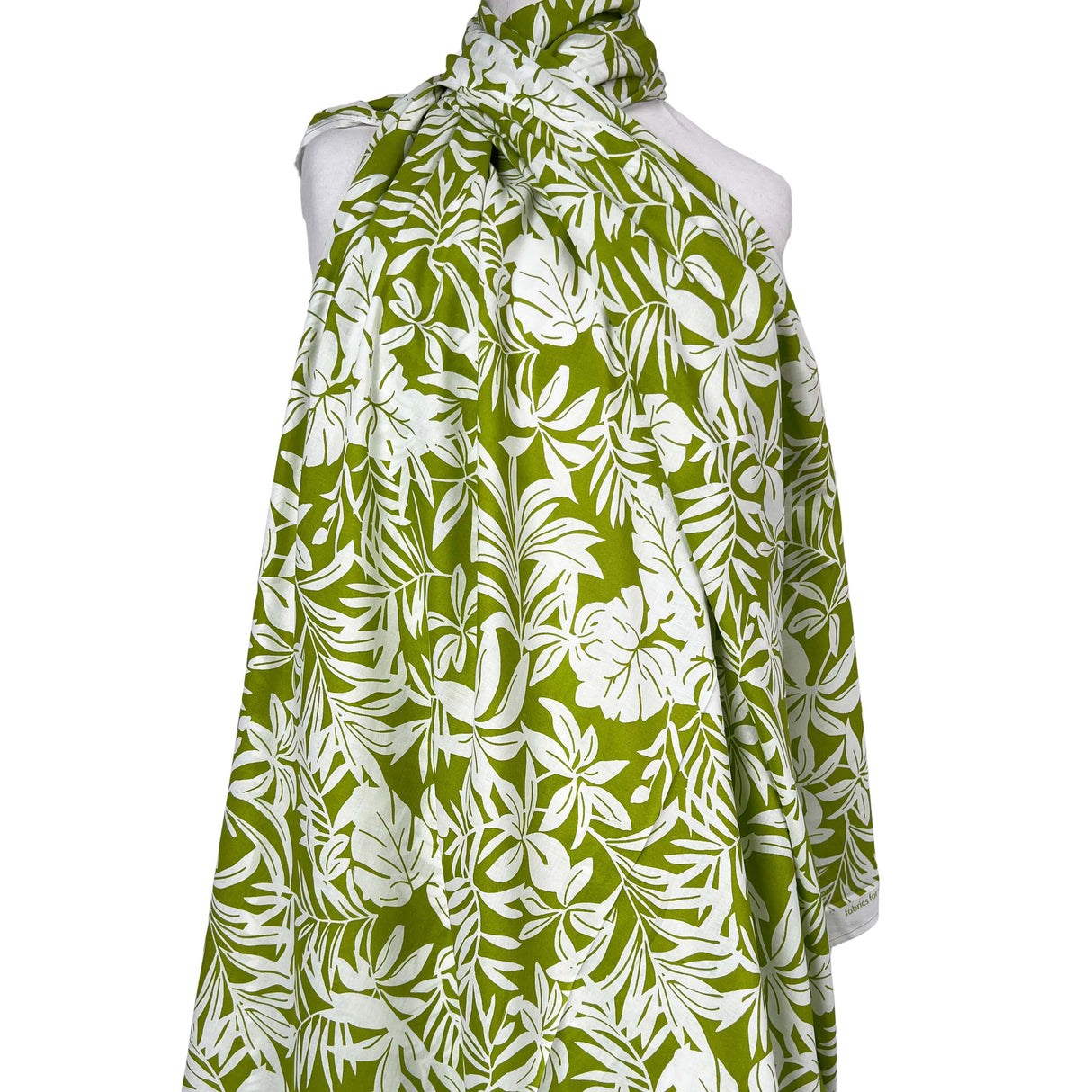 Green Floral Print Cotton Voile Dress Fabric Island Breeze Lime Mannequin
