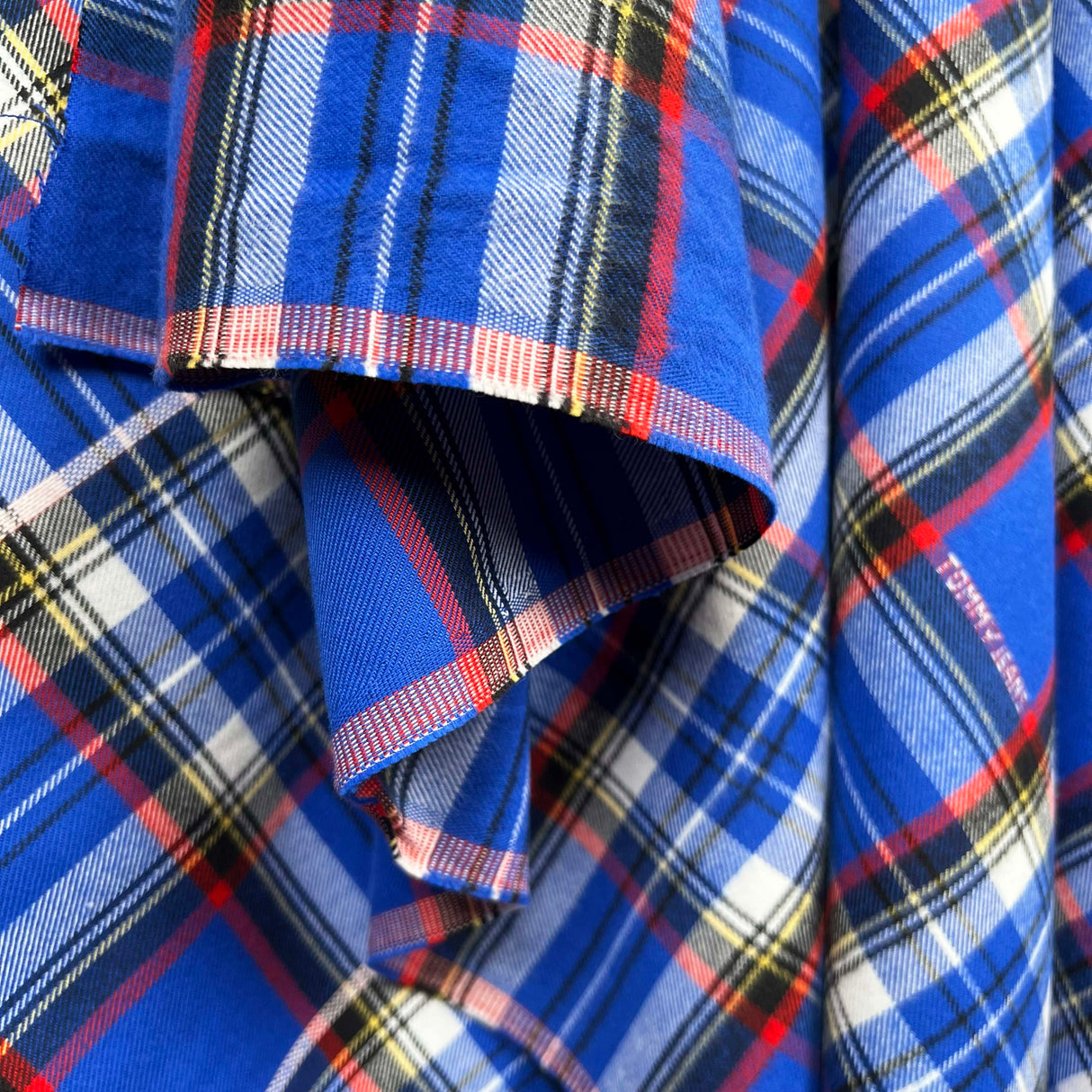 Italian Brushed Cotton Blue Check Designer Deadstock Flannel Fabric Hang