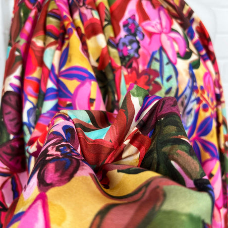 Colourful Floral Print Viscose Dress Fabric Italian Challis Chianti CU