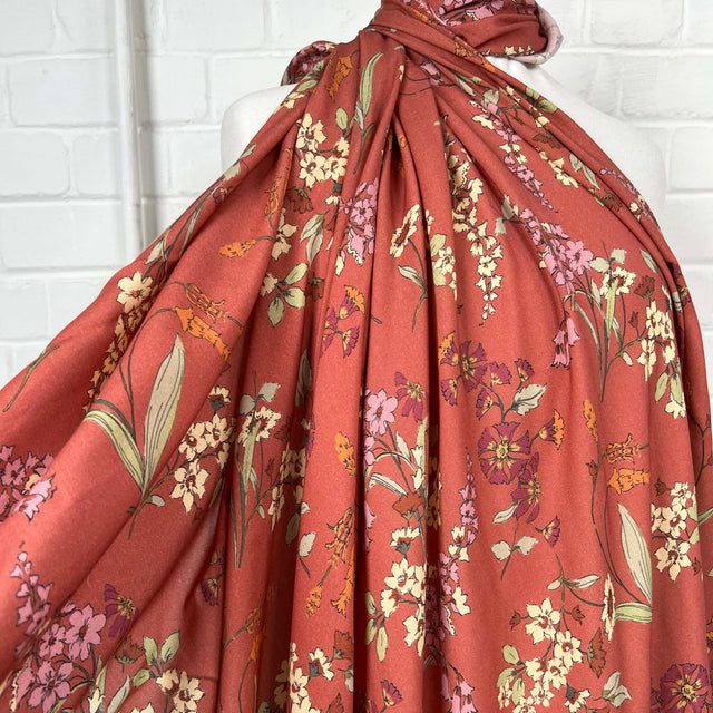 Dusky Pink Floral Print Dress Fabric Italian Challis Diascia