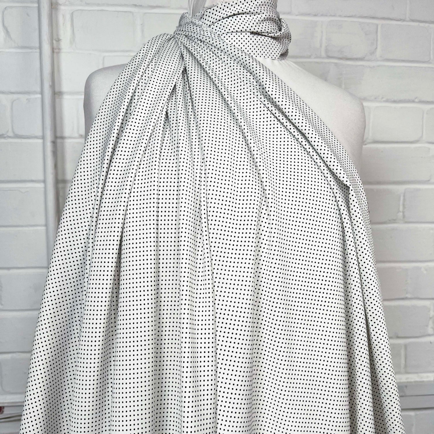 Black and White Spotted Viscose Fabric Italian Challis - Dottie Mannequin
