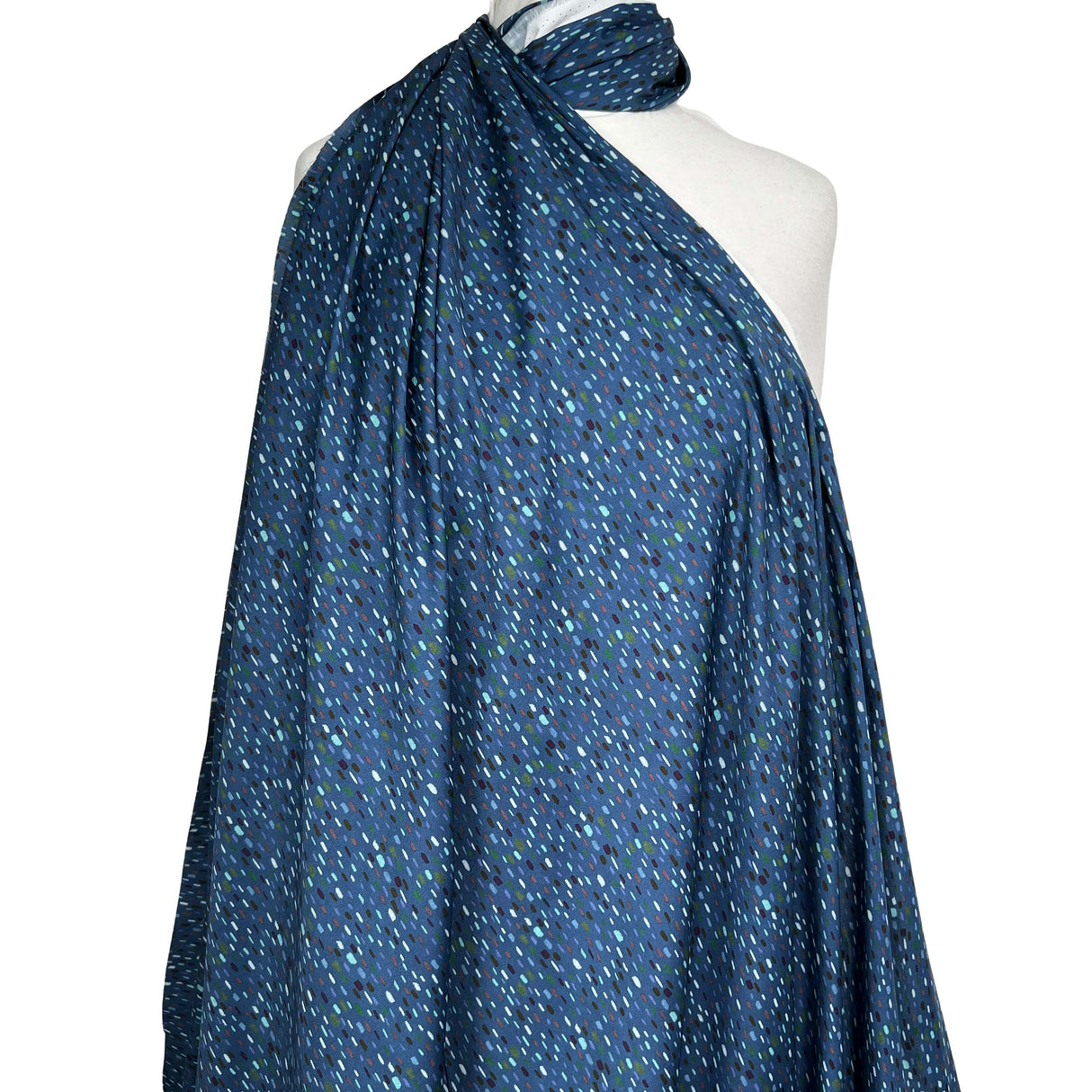 Italian Cotton Abstract Rain Blue Ex Designer Woven Dress Fabric Mannequin