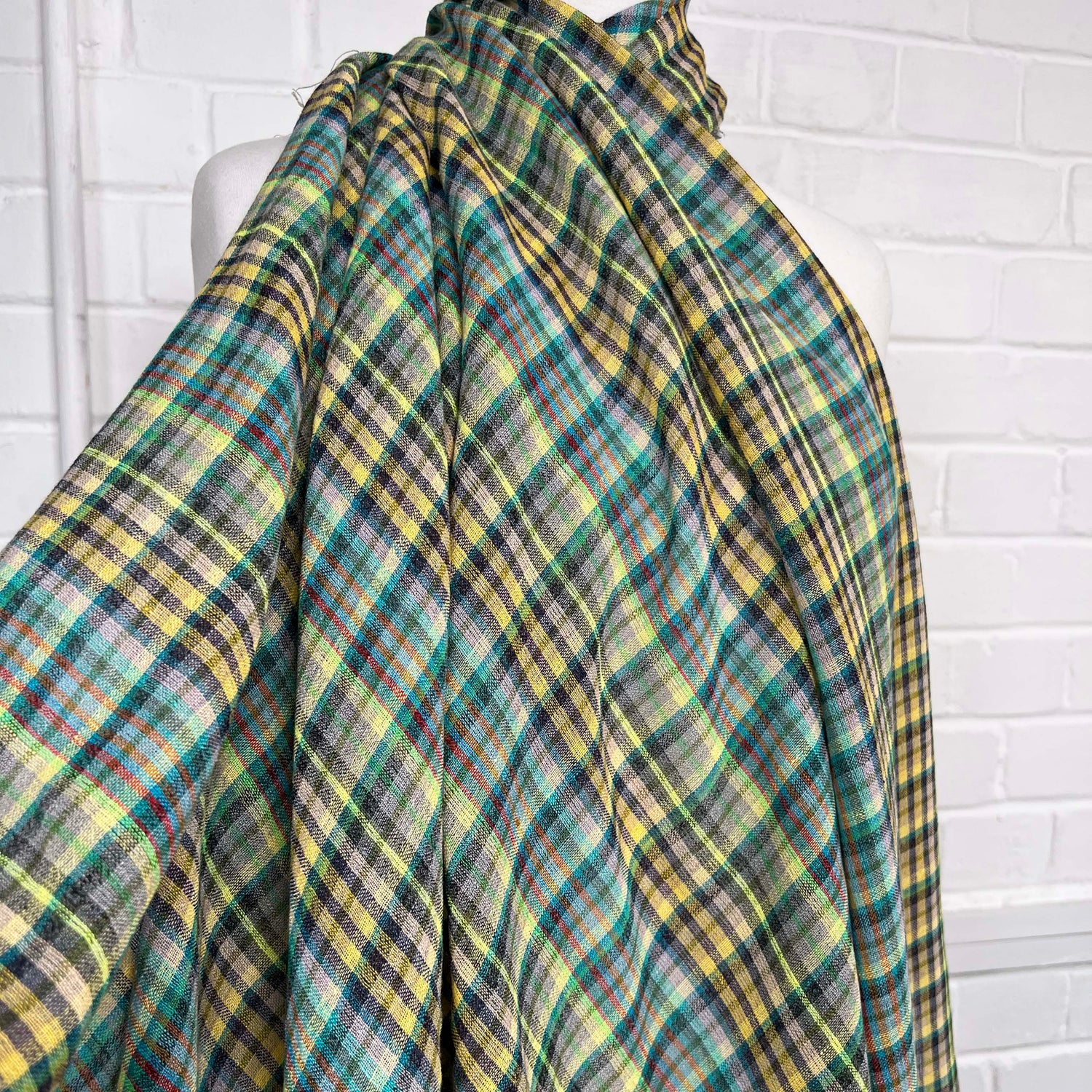 Ex-Designer Blue Gauze Shirting Fabric Italian Linen Bergamo Check Mannequin