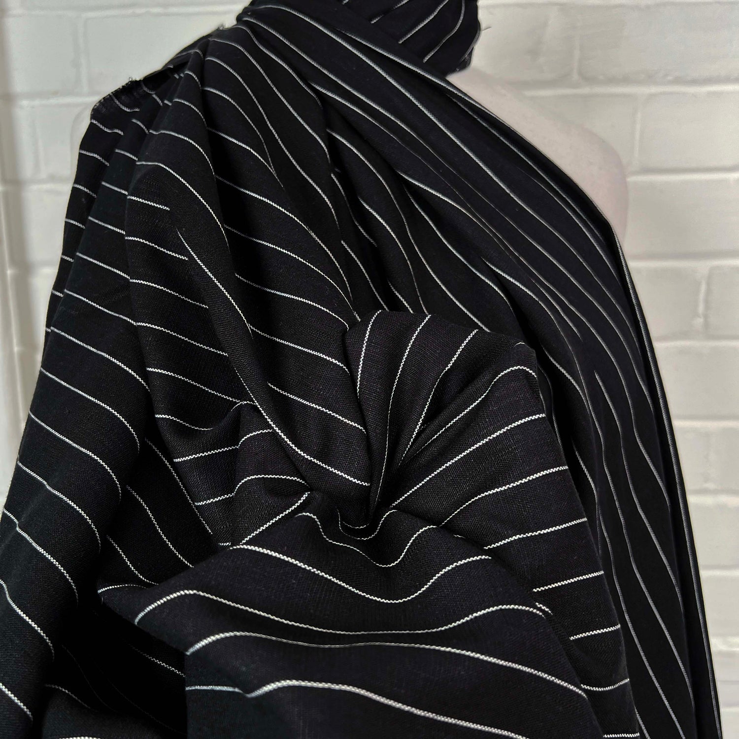 Italian Linen Mix Black Stripe Cotton Blend Dress Fabric CU