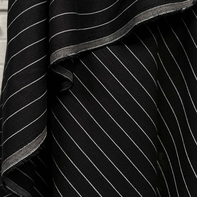 Italian Linen Mix Black Stripe Cotton Blend Dress Fabric hang