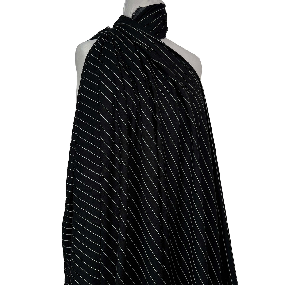 Italian Linen Mix Black Stripe Cotton Blend Dress Fabric Mannequin