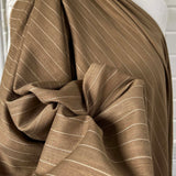 Ex-Designer Cotton Blend Dress Fabric Italian Linen Mix Brown Stripe Cu