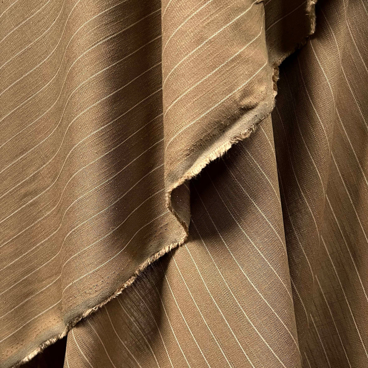 Ex-Designer Cotton Blend Dress Fabric Italian Linen Mix Brown Stripe Hang