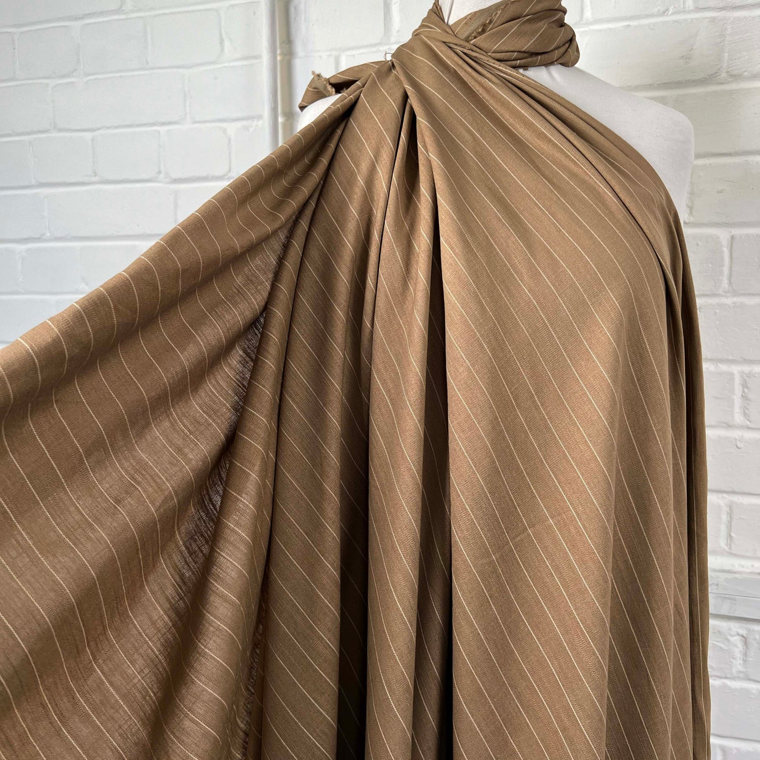 Ex-Designer Cotton Blend Dress Fabric Italian Linen Mix Brown Stripe