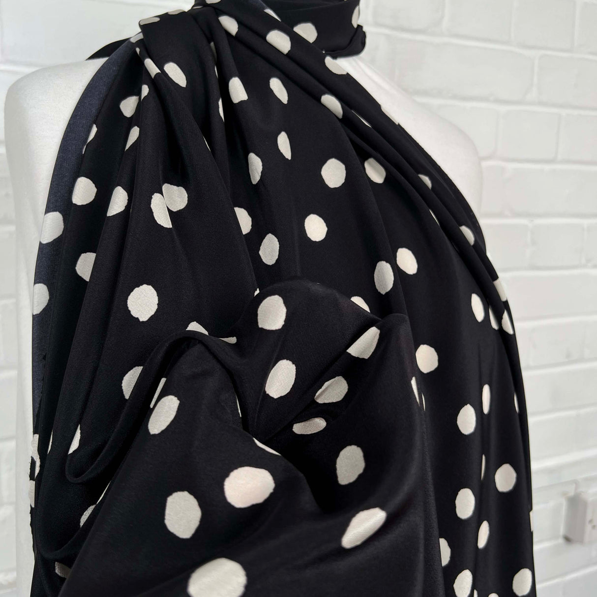 Italian Silk Luna Nera Black White Spot Dress Fabric CU