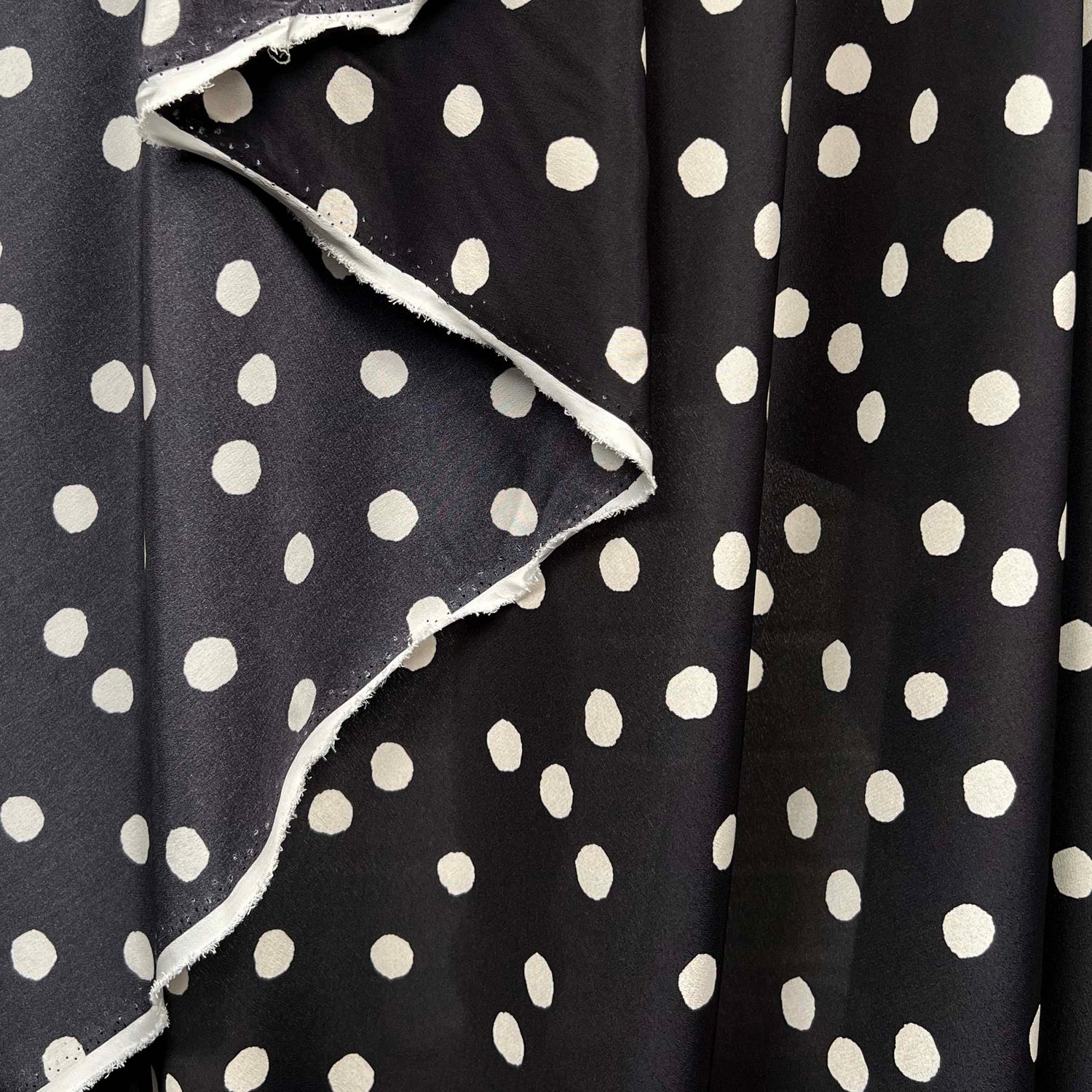 Italian Silk Luna Nera Black White Spot Dress Fabric Hang