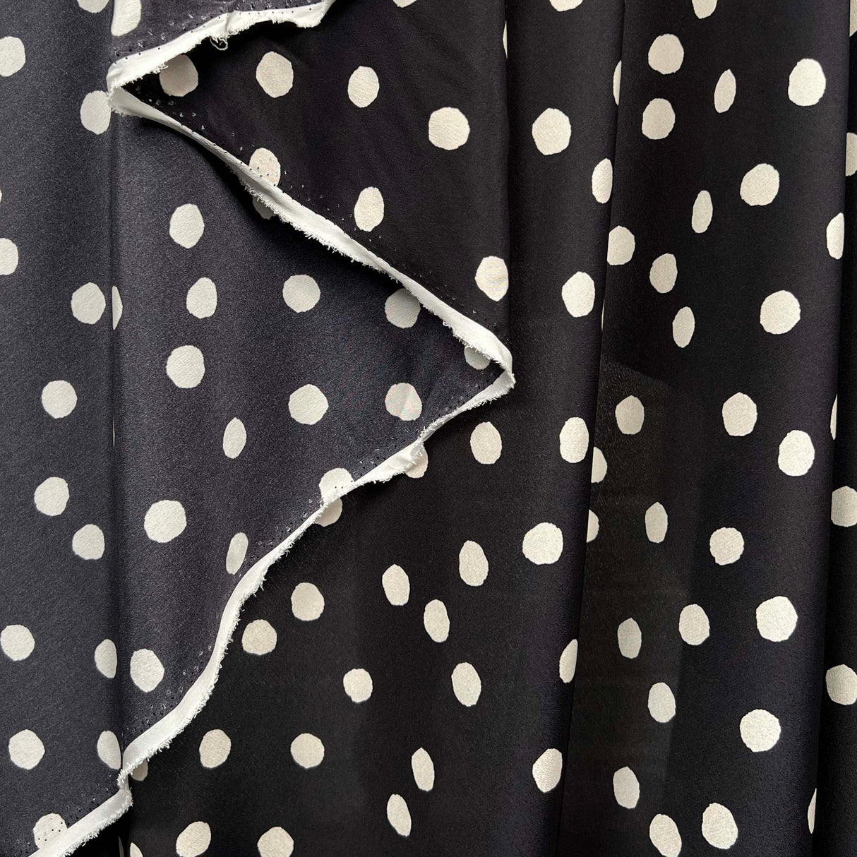 Italian Silk Luna Nera Black White Spot Dress Fabric Hang